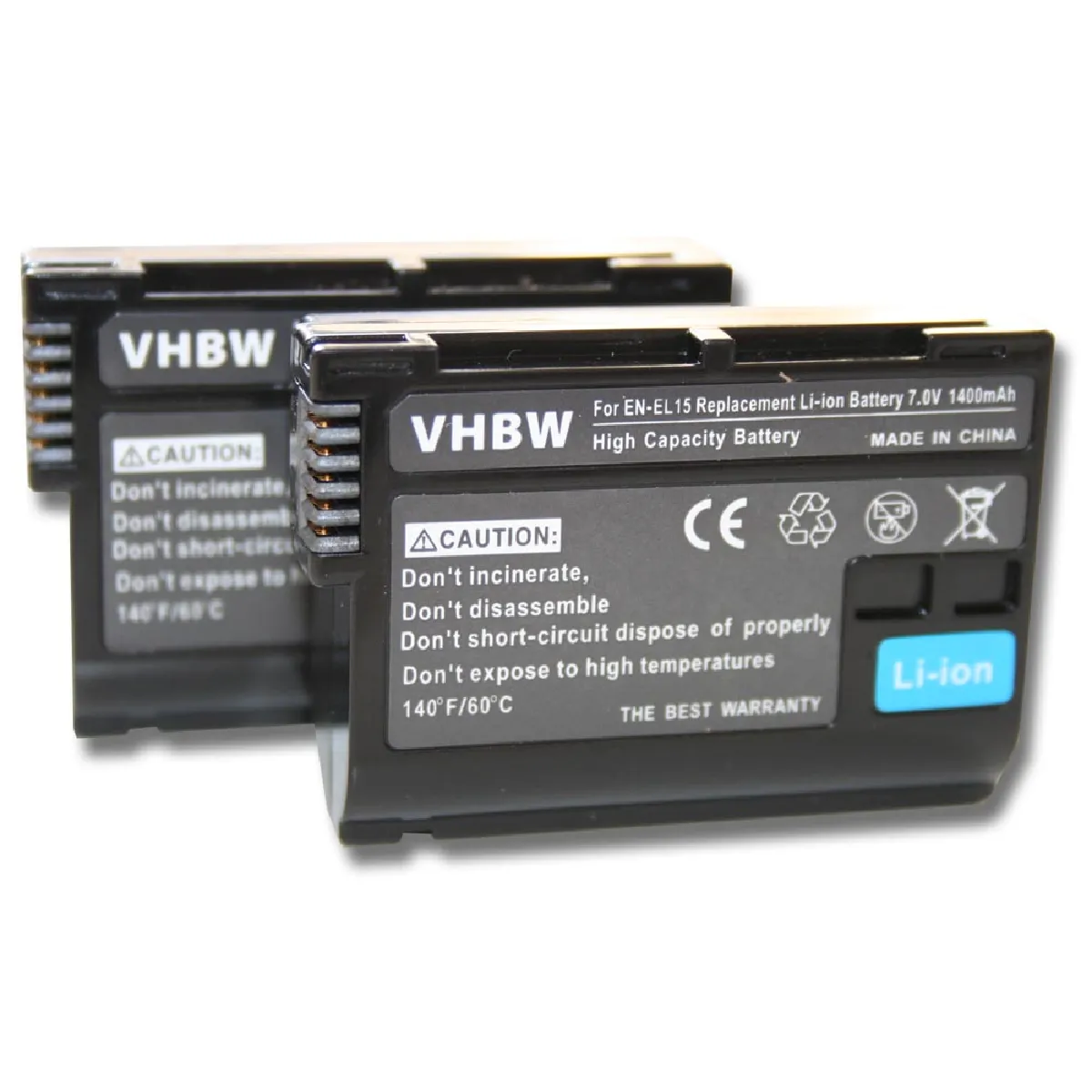 vhbw 2x batterie compatible avec Nikon D750, D810, D7200, D500 appareil photo DSLR (1400mAh, 7V, Li-Ion) avec puce d'information