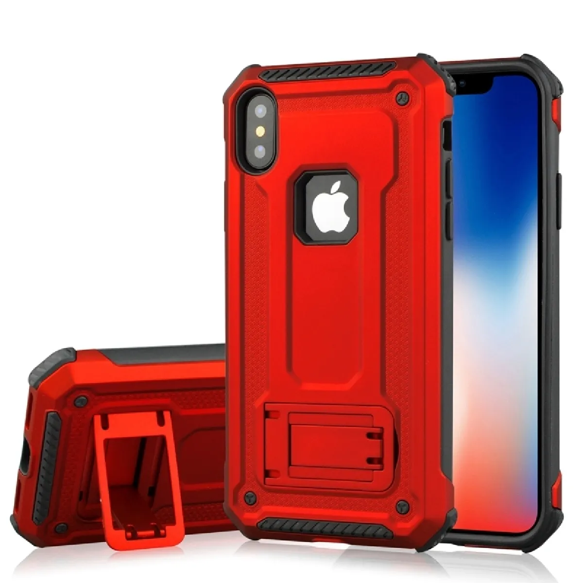 Coque renforcée rouge pour iPhone X Ultra-mince Antichoc TPU + PC Étui de protection avec Support