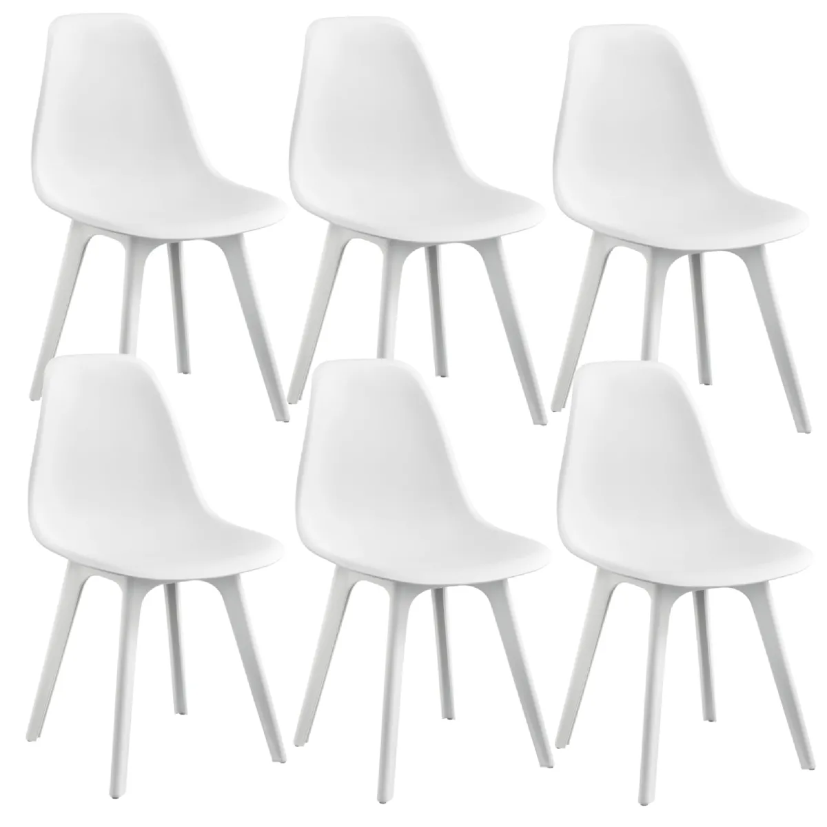 Set de 6 Chaises Design Chaise de Cuisine Salle à Manger Plastique Blanc 03_0003727