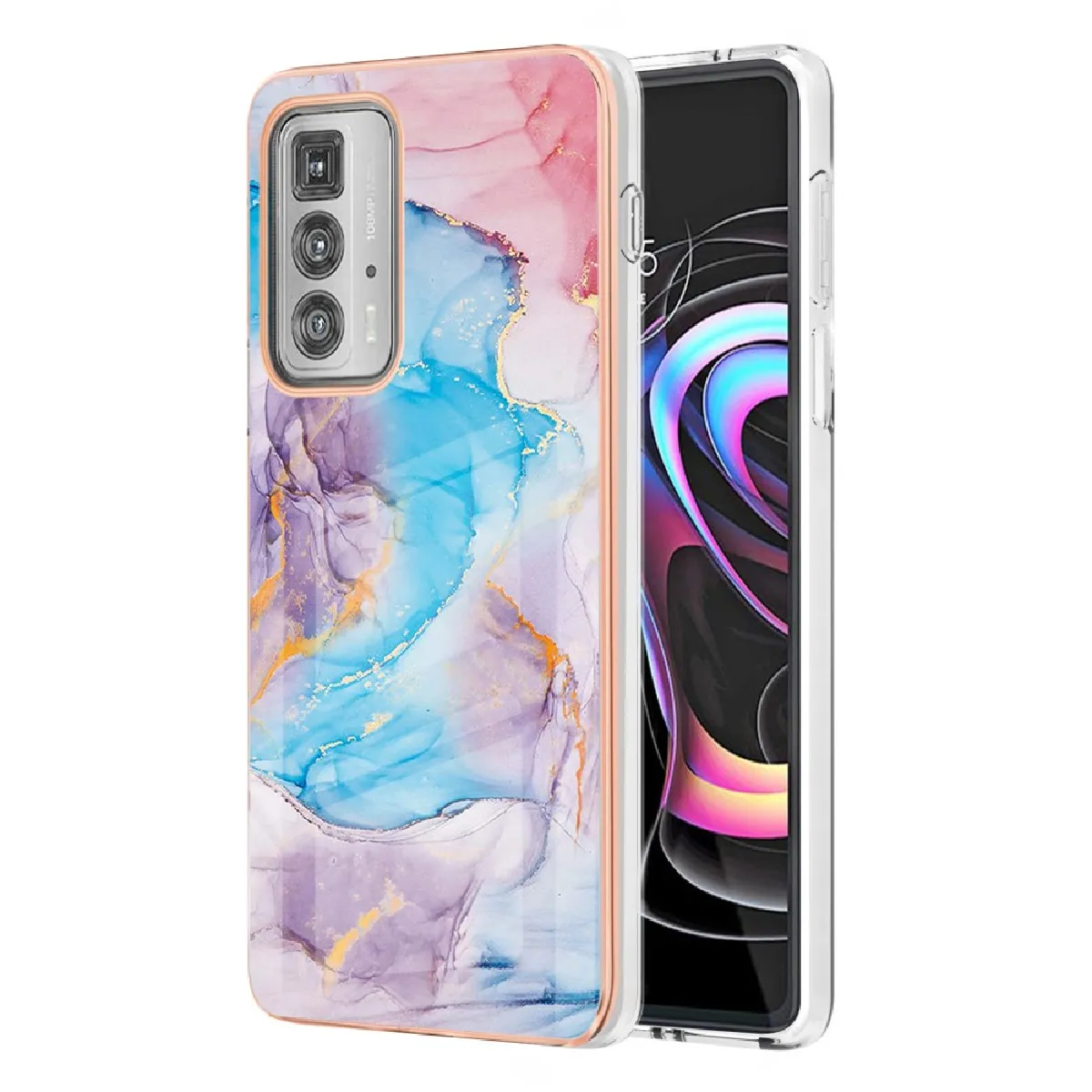 Coque en TPU marbre, électroplaqué, bords IMD lisse flexible voie lactée bleu marbré pour votre Motorola Edge 20 Pro