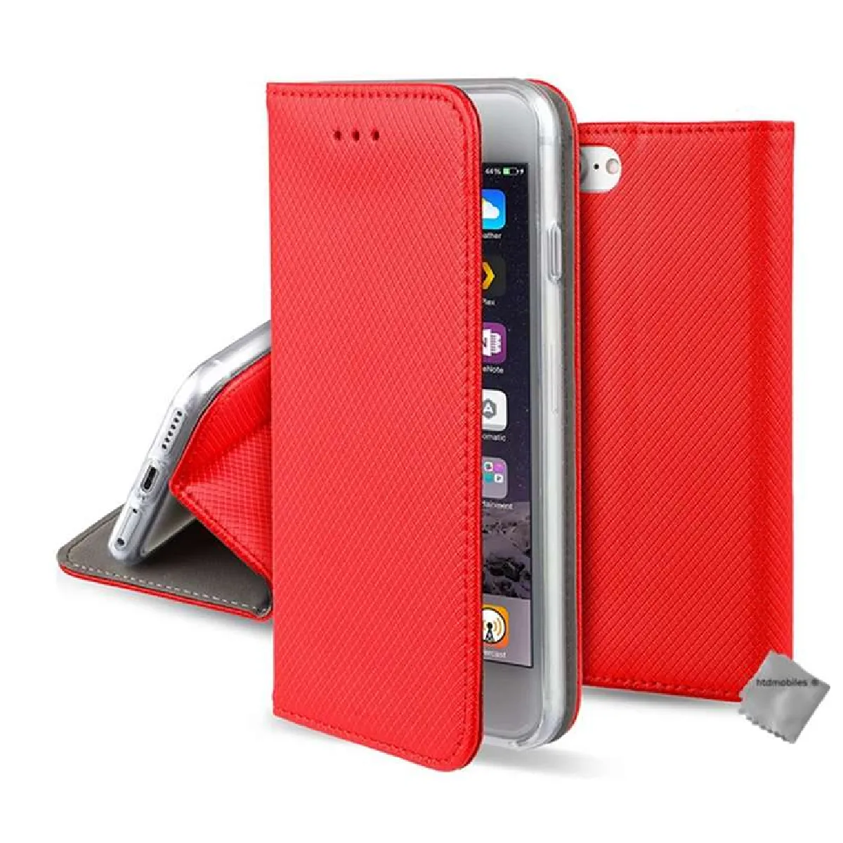 Housse etui portefeuille avec coque intérieure en silicone pour Apple iPhone SE (2020) + verre trempe - ROUGE MAGNET