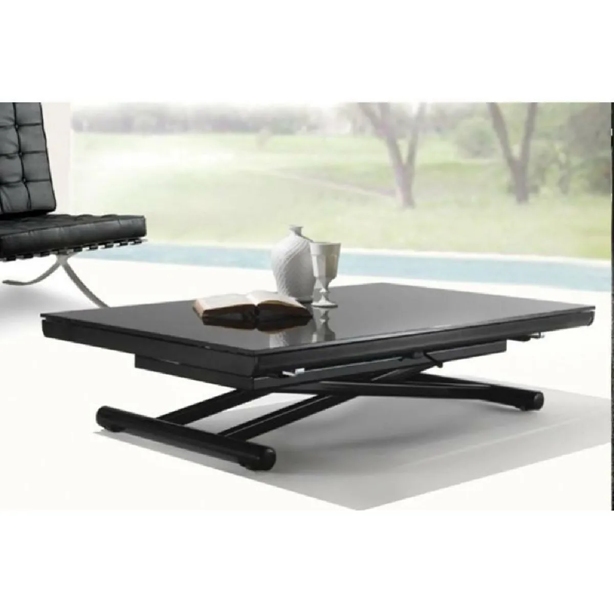 Table basse relevable extensible HAPPENING en verre noir