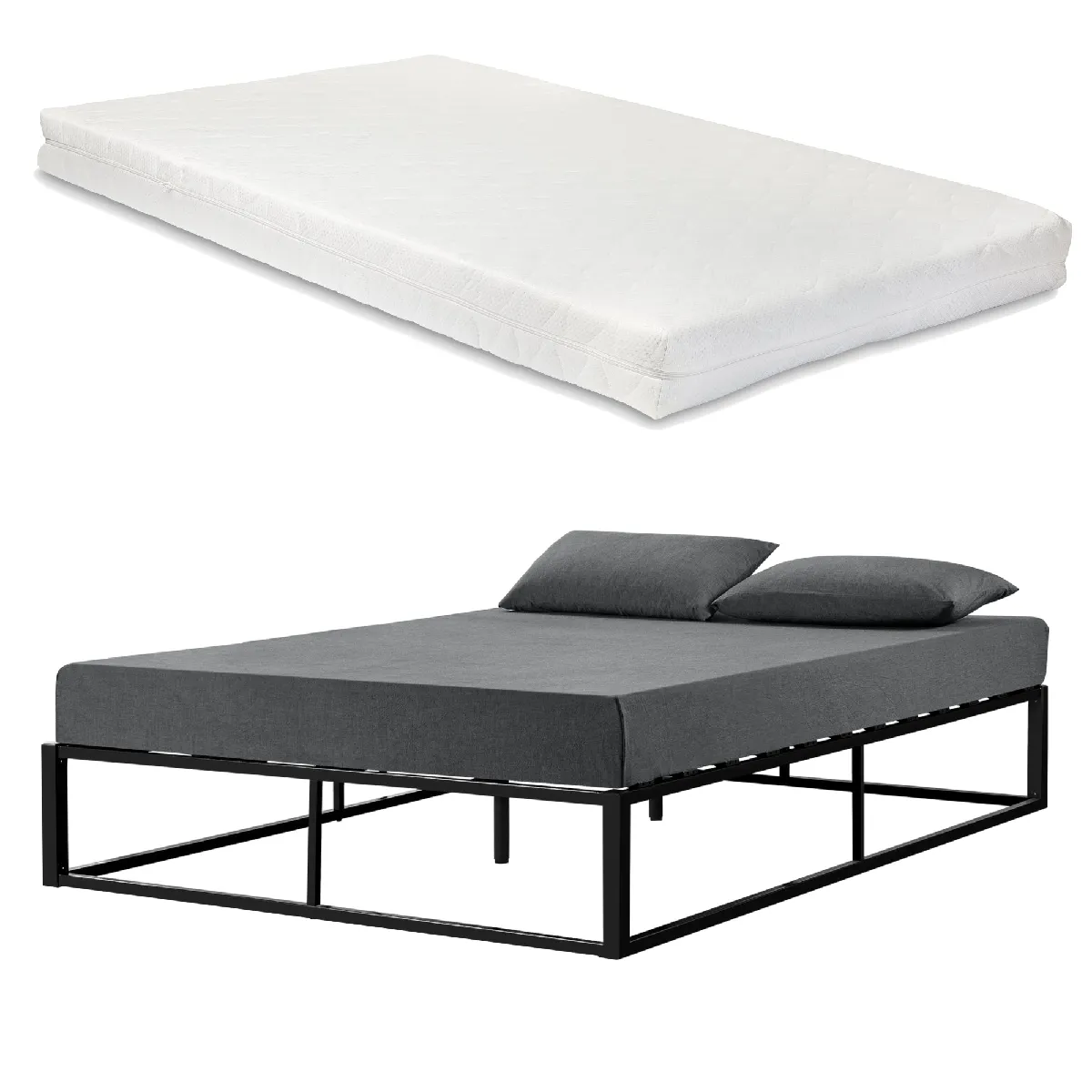 Lit en métal double avec matelas mousse froid 140 x 200 cm en acier revêtu par poudre noir 03_0002689