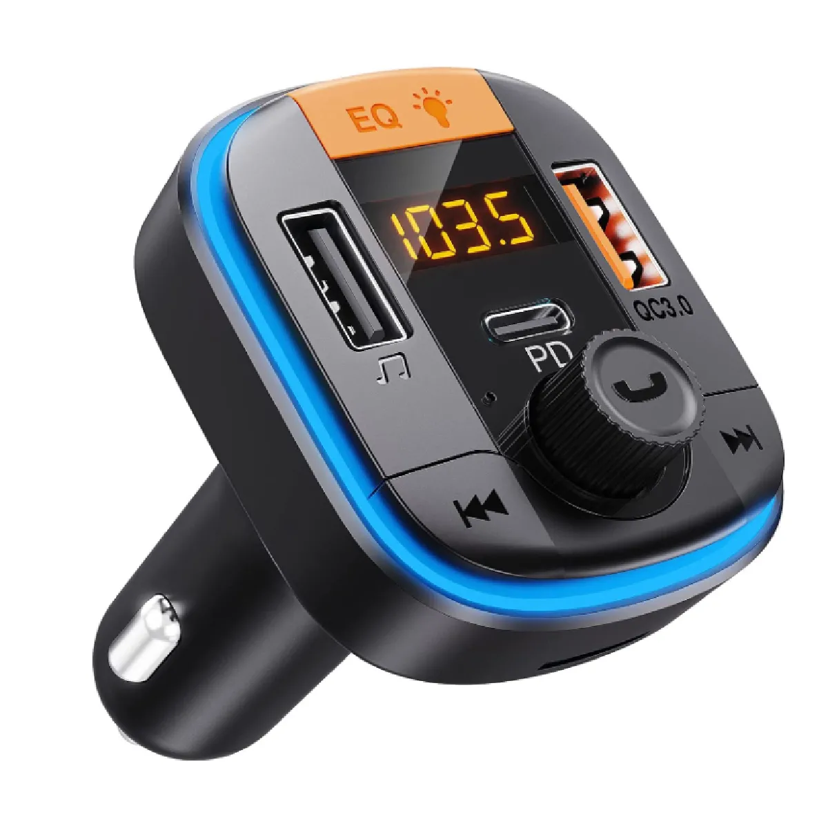 Transmetteur FM Bluetooth pour Voiture - Adaptateur Voiture Bluetooth PD20W+QC3.0 Allume-Cigare Bluetooth 5.0 Récepteur Radio Lecteur de Musique, Noir