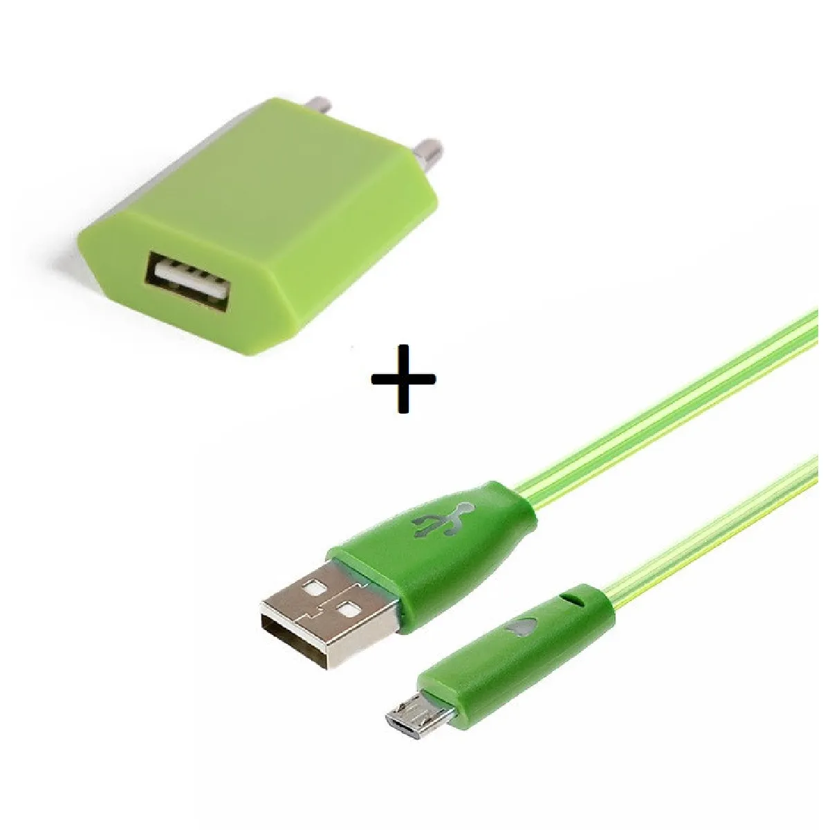 Pack Chargeur pour IPHONE 8 PLUS Lightning (Cable Smiley LED + Prise Secteur USB) APPLE Connecteur (VERT)