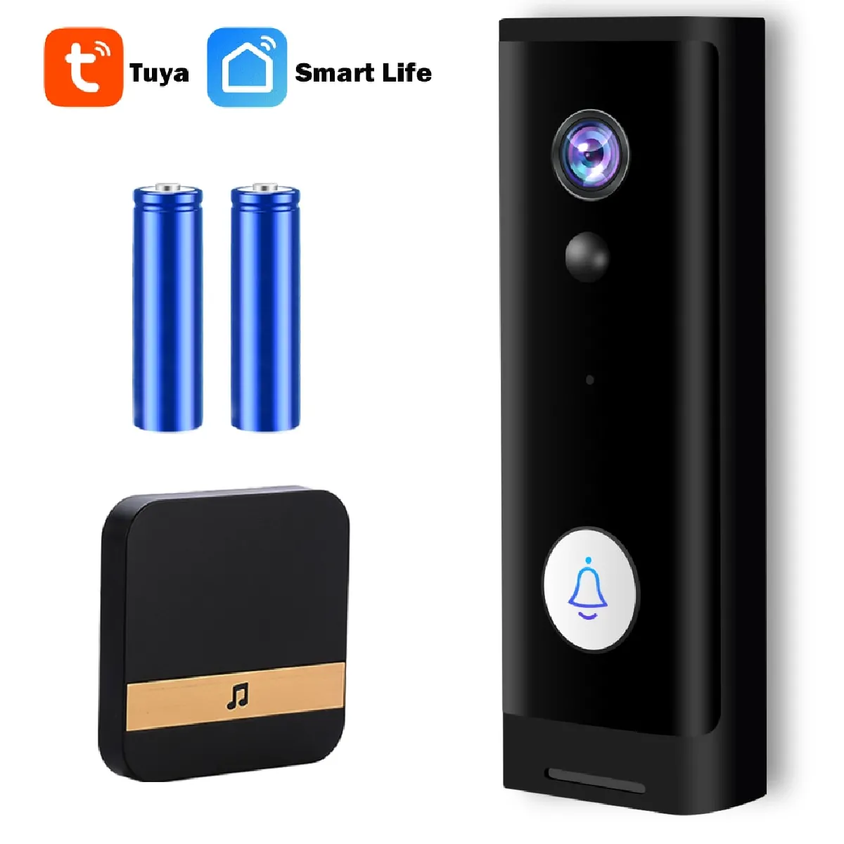 Tuya Smart WiFi Vidéo Sonnette Vision Sans Fil Interphone Bidirectionnel Caméra Basse Puissance Télécommande Vidéo Heath(Le noir)