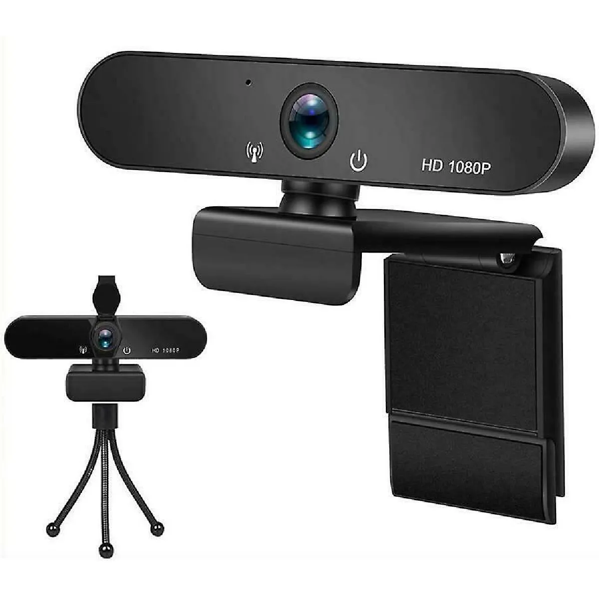 Webcam 1080P avec Microphone, Caméra Web USB avec trépied, Webcam PC pour Ordinateur de Bureau et Portable, Web Camera pour Vidéo, Etudes, Vidéoconférence, Enregistrement, Jeux, Cours en Ligne(Noir)