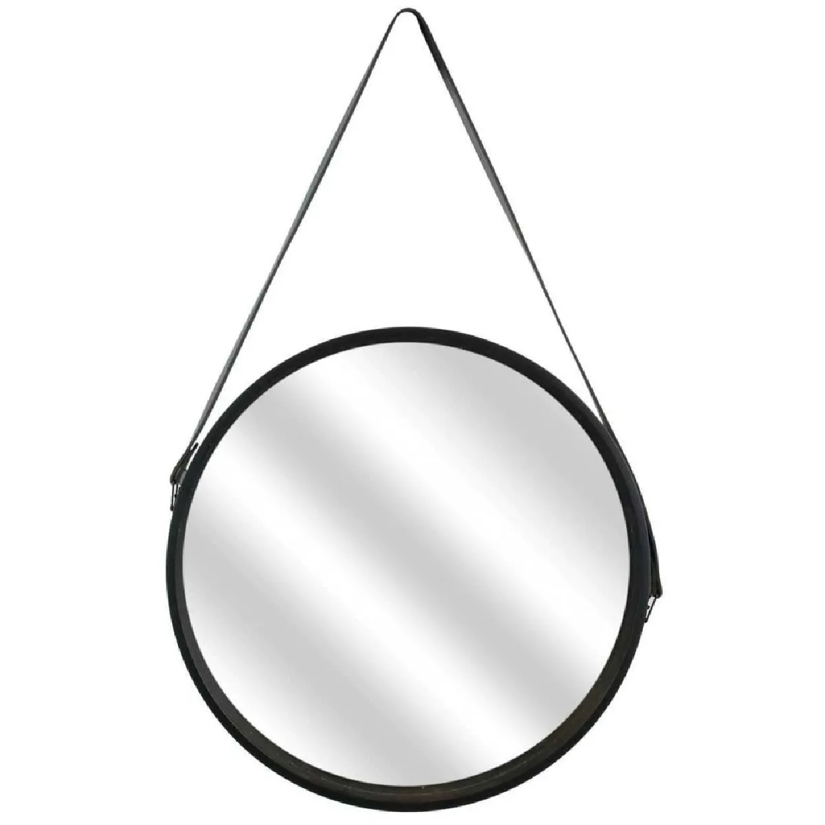 Miroir rond 40 cm avec anse en polyuréthane Noir.