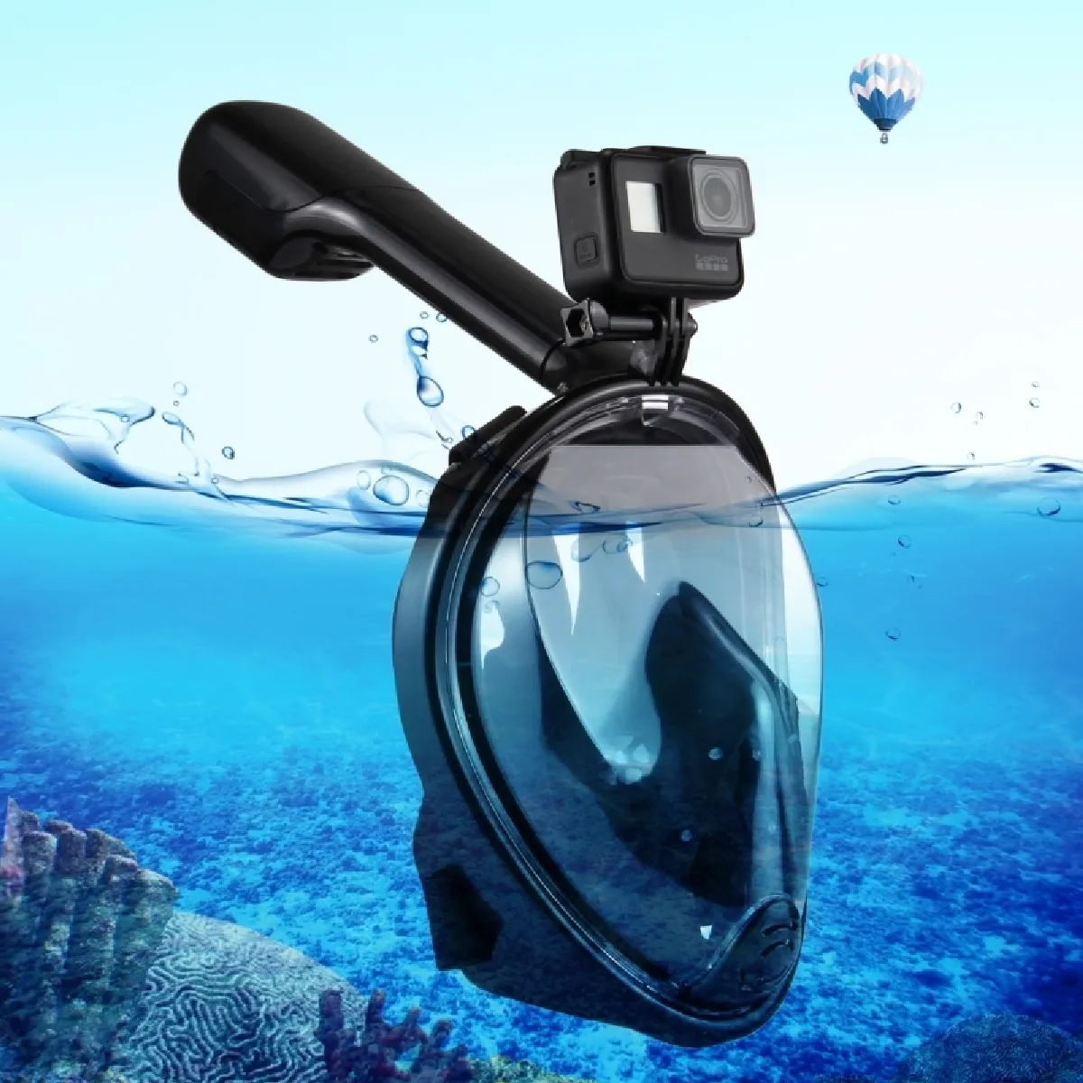 Masque de plongée noir pour GoPro HERO6 / 5/5 Session / 4 Session / 4/3 + / 3/2/1, Xiaomi et autres caméras d'action, Taille L / XL 220mm Tube Sports nautiques Équipement de complet Dry Snorkel