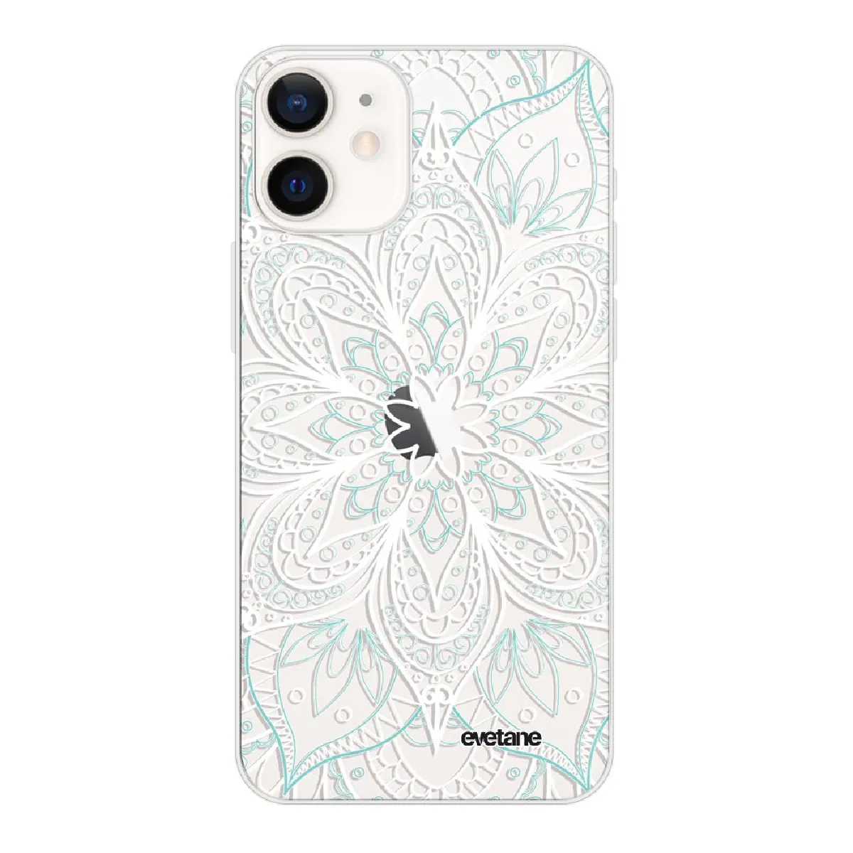 Coque iPhone 12 mini souple transparente Mandala Turquoise Motif Ecriture Tendance Evetane