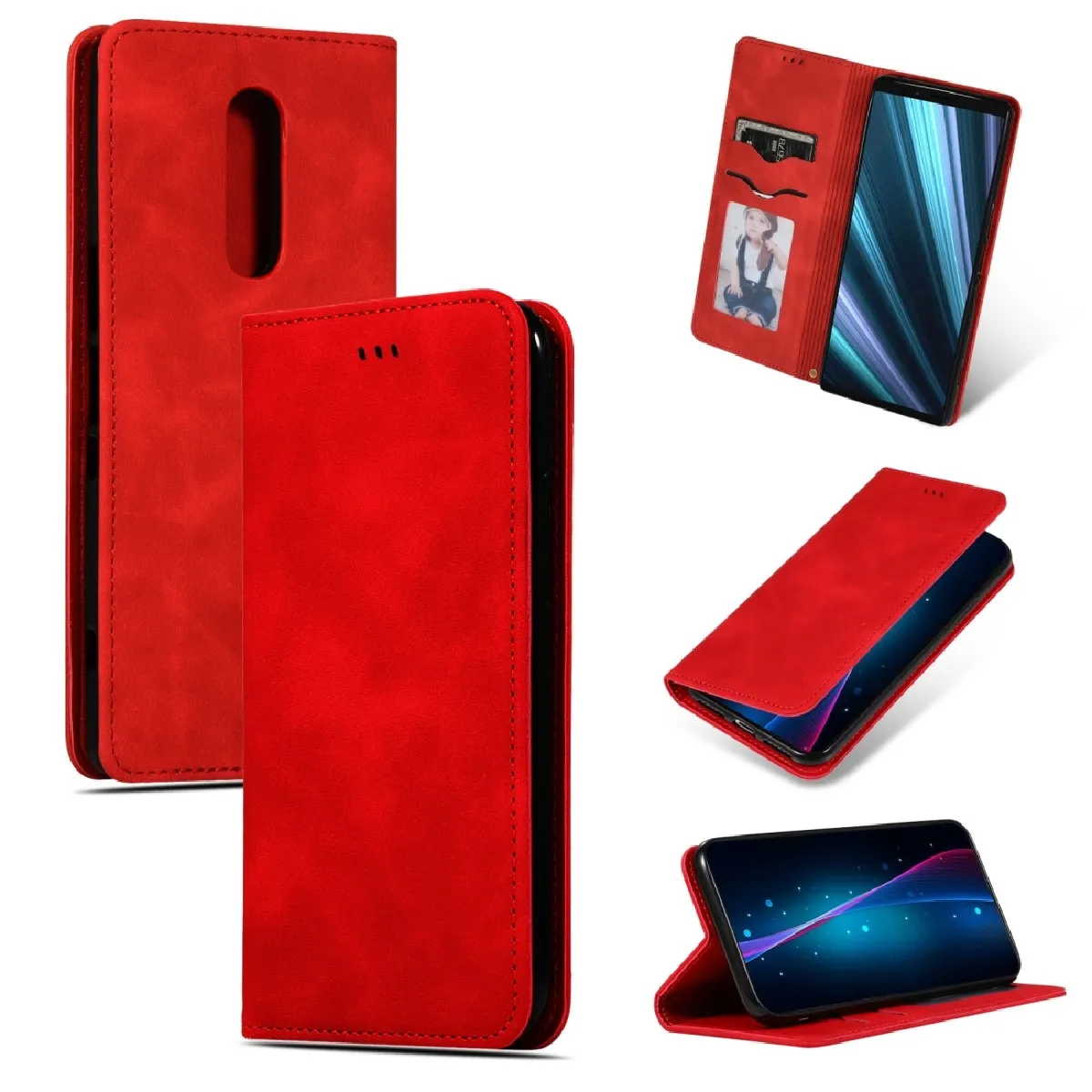 Housse Coque Etui en cuir avec rabat horizontal magnétique Business Skin Feel pour Sony Xperia 1 et Xperia XZ4 rouge