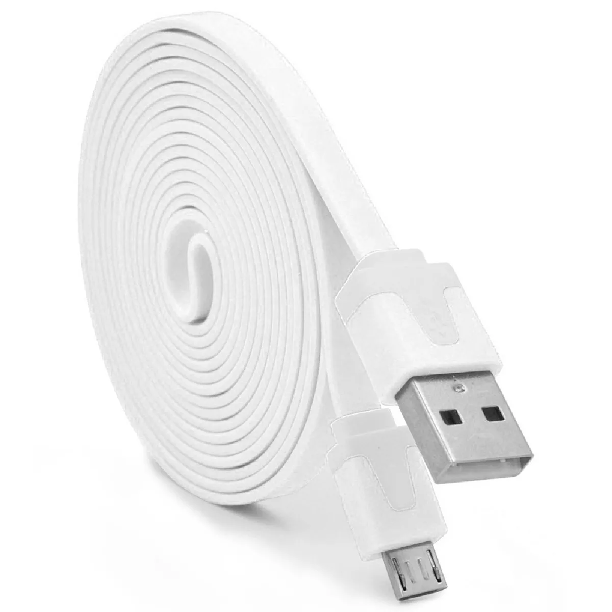 Cable Noodle 3m Micro USB pour AMAZON Fire HD 8 Android 3 Metres Chargeur USB Smartphone Connecteur (BLANC)