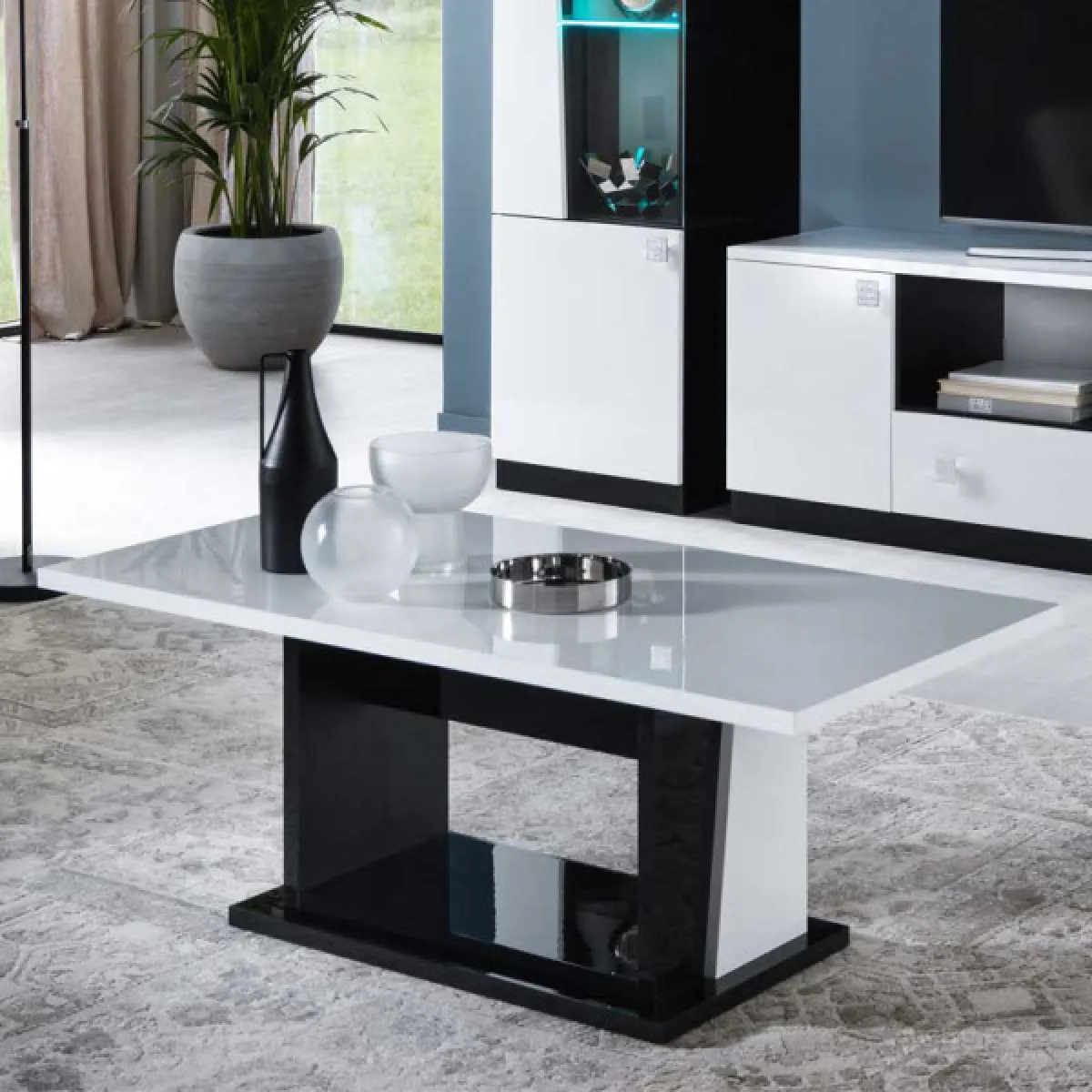 Table basse Laque blanc et noir brillant - LASINA