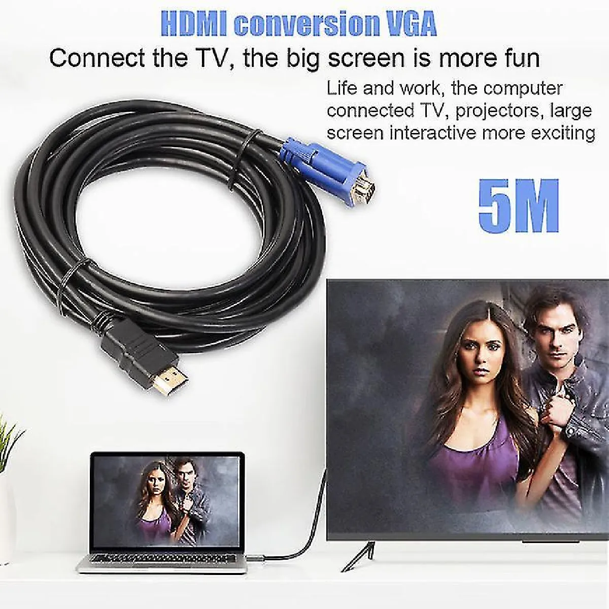 Câble HDMI à VGA HDMI Gold mâle à VGA HD-15 Mâle Male 15pin Câble adaptateur