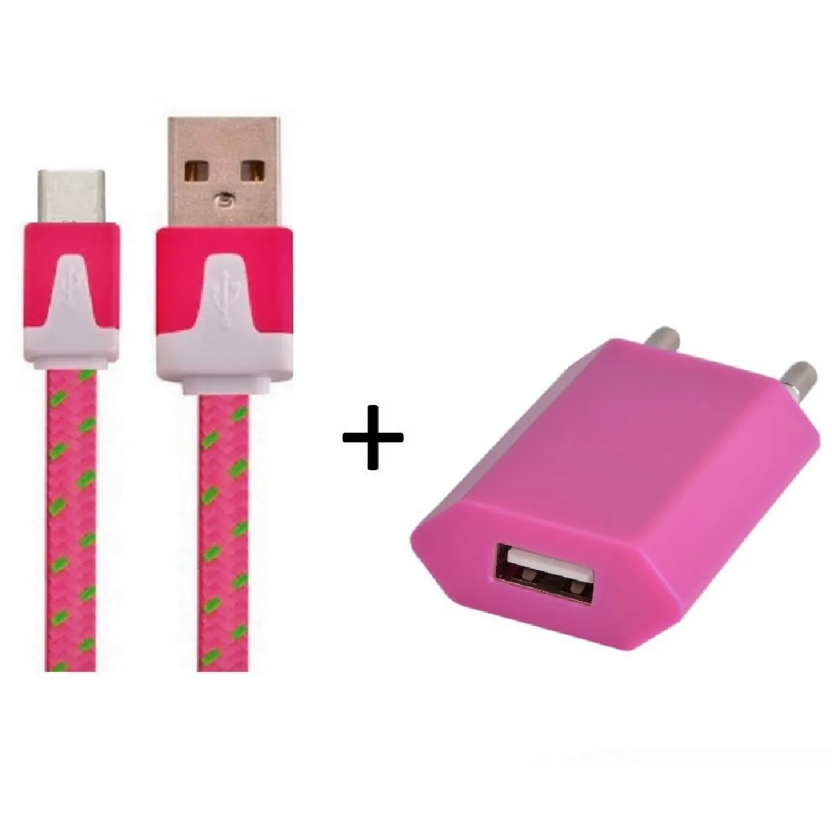 Pack Chargeur pour BLACKBERRY Key 2 Smartphone Type C (Cable Noodle 1m Chargeur + Prise Secteur USB) Murale Android (ROSE BONBON)