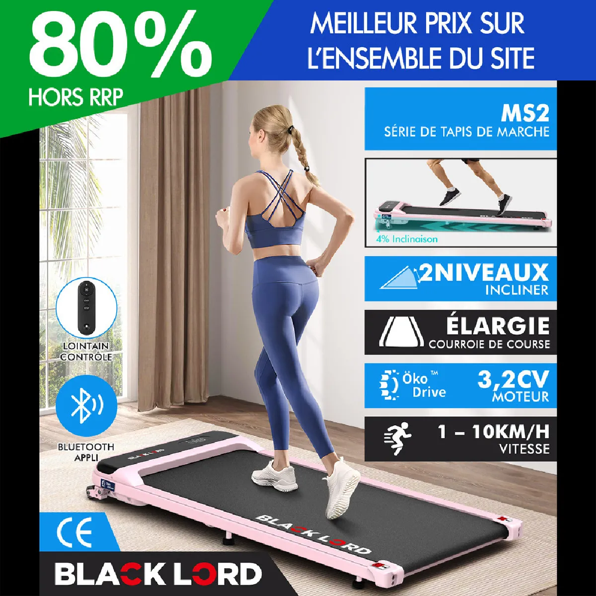 BLACK LORD Tapis de Course/Marche Électrique Maison Bureau Gymnase Fitness MS2