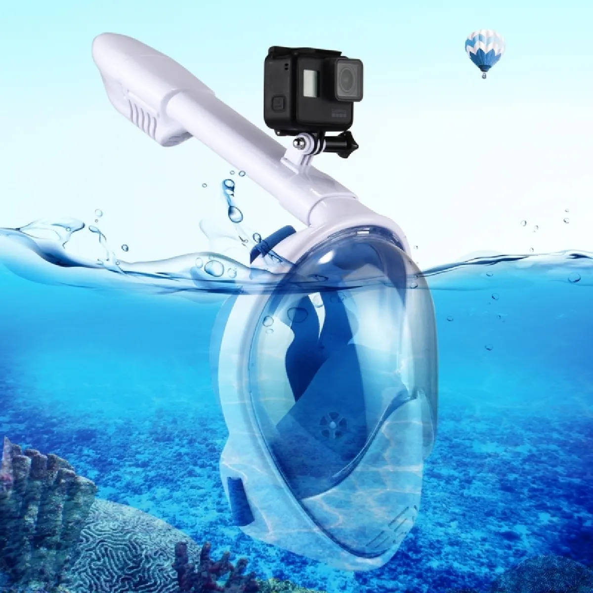 Masque de plongée bleu pour GoPro HERO6 / 5/5 Session / 4 Session / 4/3 + / 3/2/1, Xiaomi et autres caméras d'action, taille S / M 260mm Tube Sports nautiques Équipement de complet Dry Snorkel