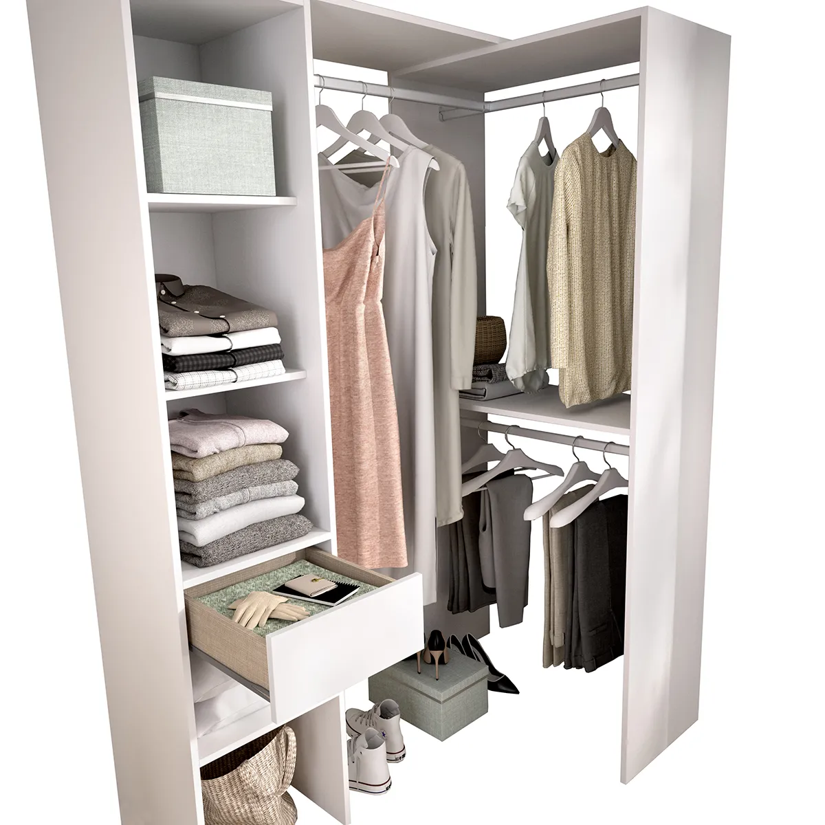 Armoire dressing double en bois mélaminé coloris blanc - Longueur 98 x Profondeur 41 x Hauteur 187 cm