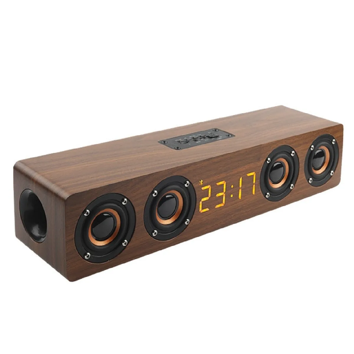 Home Cinéma Colonne Portable Bluetooth Haut-parleur Sans Fil Bois Réveil Radio Subwoofer TV Haut-parleur AUX USB - Portable (Brown)