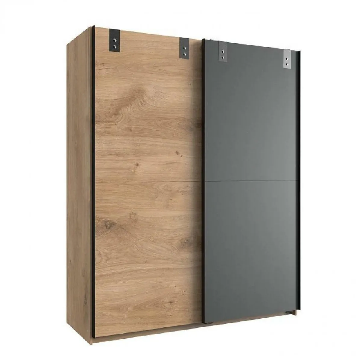 Armoire LISBURN style industriel 135 cm portes coulissantes chêne poutre graphite