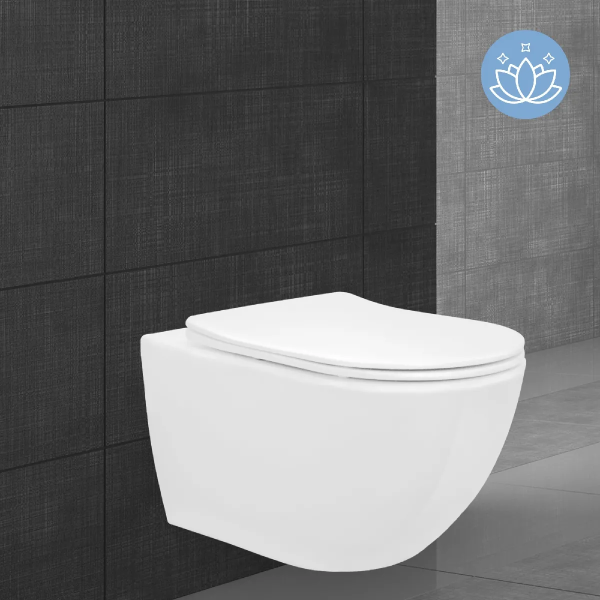 ECD Germany WC Suspendu sans Rebord en Céramique Blanc Mat, Revêtement Nano, Toilette Murale Suspendue Long 52 cm, avec Siège Amovible en Plastique Softclose, Chasse d'Eau Profonde Effet Lotus