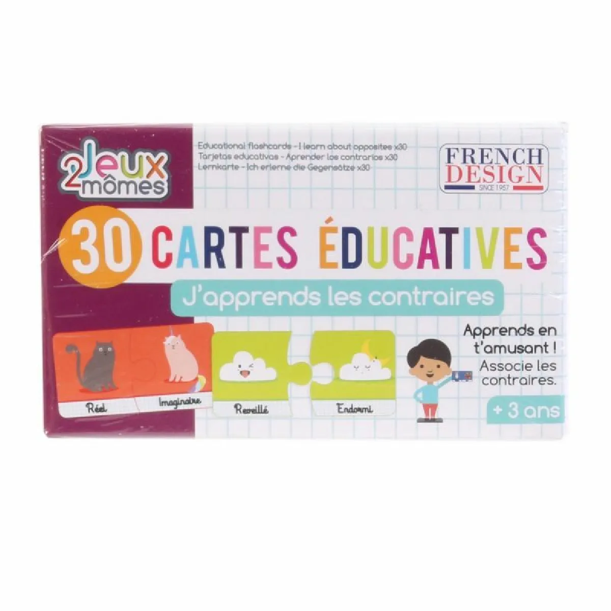 Jeu de 30 Cartes Educatives J'apprends les Contraires 12cm Multicolore