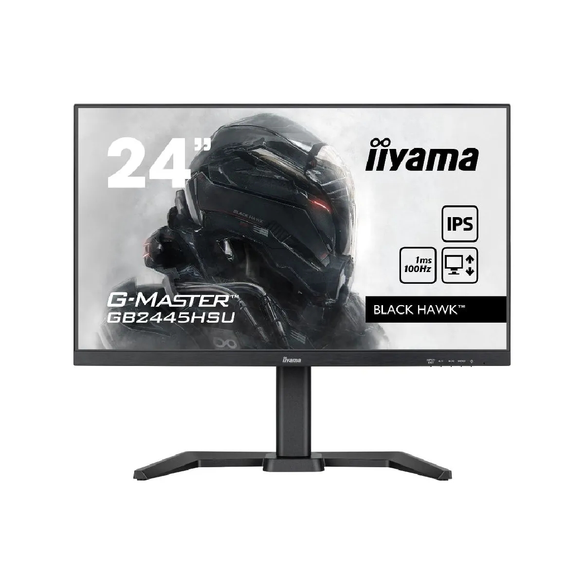 Ecran IIYAMA 24'' G-Master Black Hawk IPS 1920x1080 1ms 250cd/m² 100Hz 1xHDMI 1xDisplayPort USB HUB 2x2.0 HPs FreeSync 15cm pied réglable en hauteur Black Tuner