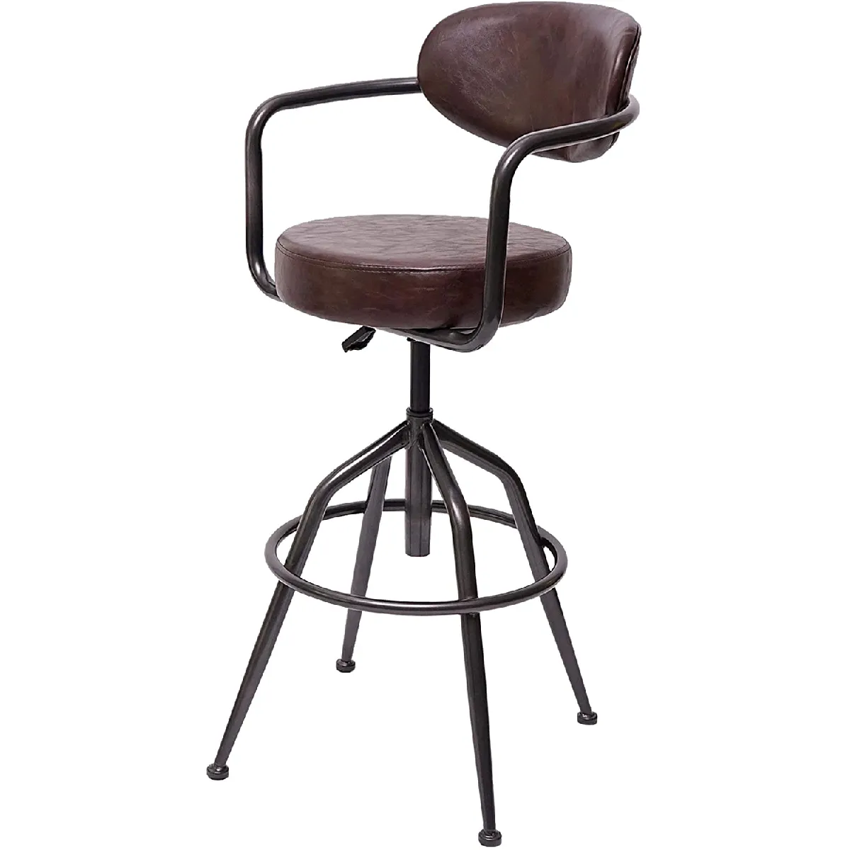 1x tabouret de bar pivotant style industriel réglable en hauteur marron vintage avec dossier TDB04058