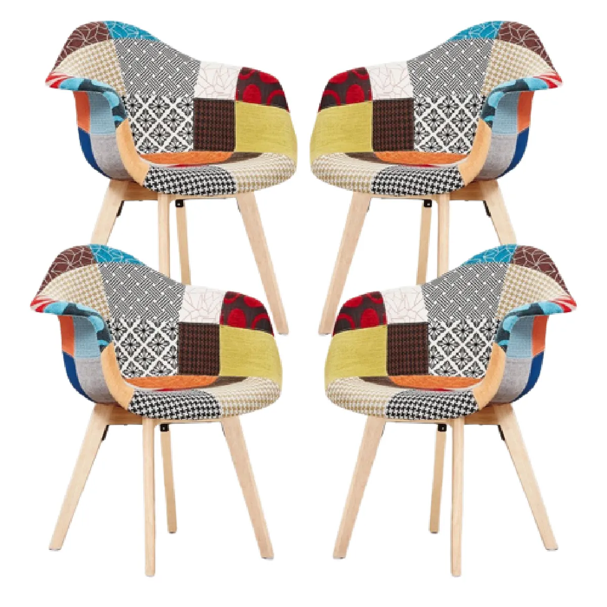 Lot de 4 Chaises Patchwork avec Accoudoirs