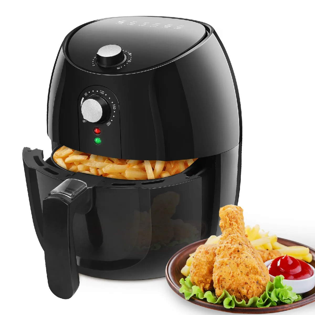 Hayden - Friteuse à air chaud 1500 W, 3,5L. Minuterie et thermostat, panier anti-adhérant, arrêt automatique. Sans BPA, facile à nettoyer.