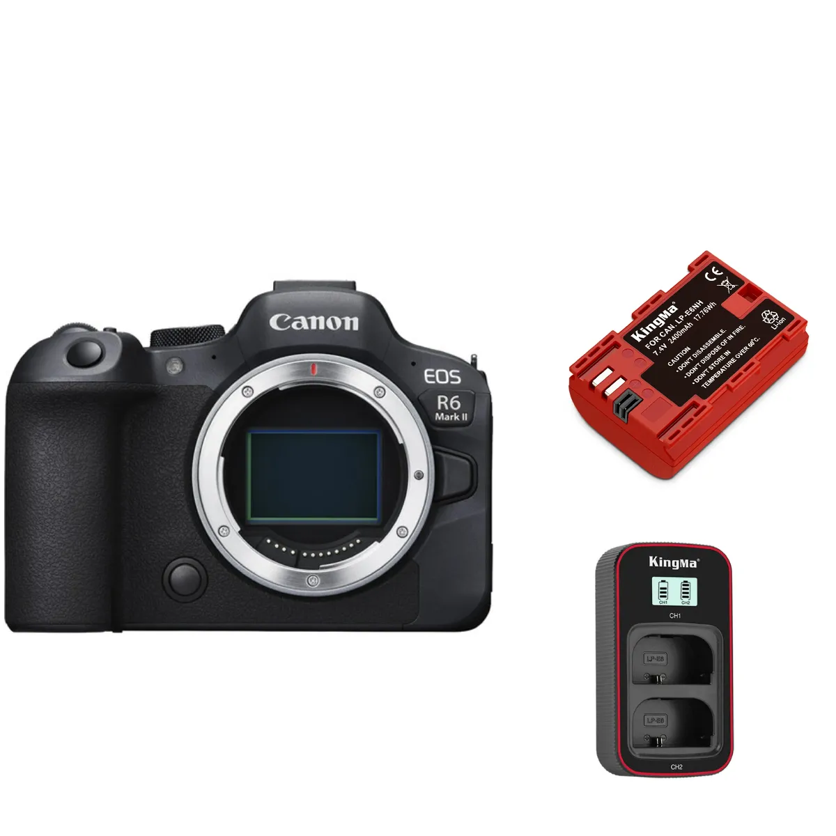 Canon EOS R6 II Body+Kingma 2400mAh Battery (Canon LP-E6NH)+Kingma LCD Dual USB charger(for Canon LP-E6NH)