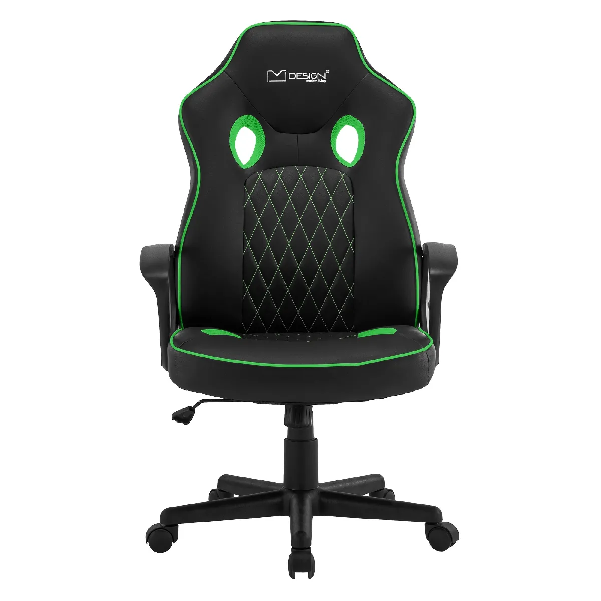 Chaise de gamer avec fonction bascule assise large noir/vert en similicuir ML-Design