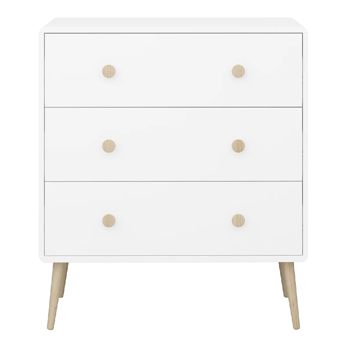 Commode pour enfant en bois coloris Blanc et naturel - Longueur 81,10 x profondeur 39,60 x hauteur 92,40 cm