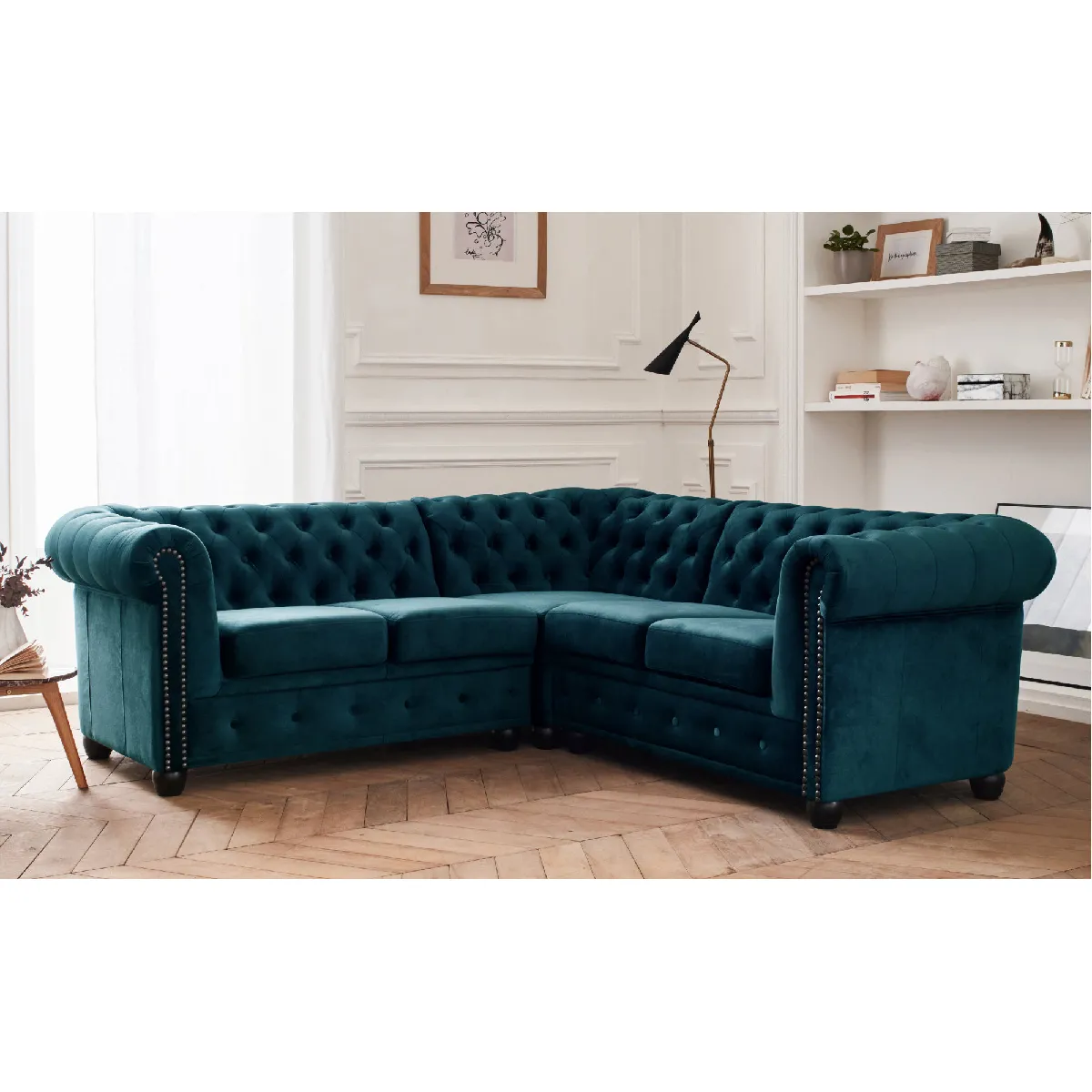 William - canapé Chesterfield d'angle réversible - 5 places - en velours