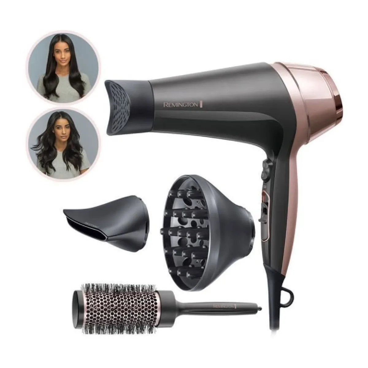 Remington D5706 Coffret Coiffure, Seche-Cheveux Ionique Curl Confidence 2200W, Brosse 45mm, Grille Ceramique, Leger, Silencieux