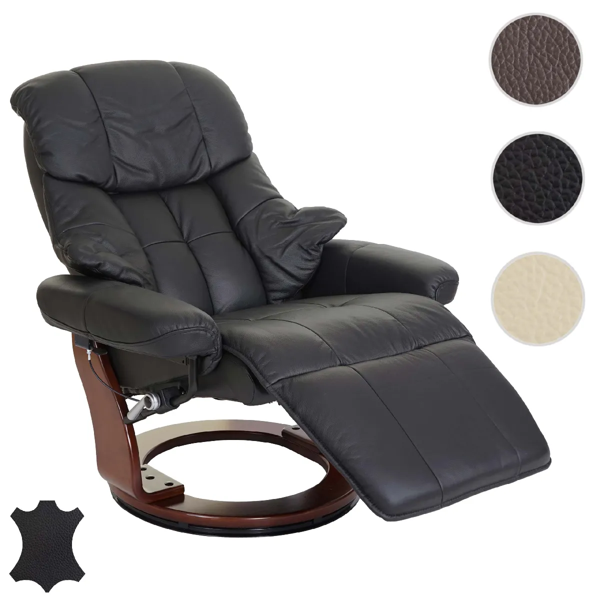 MCA fauteuil relax Calgary 2, fauteuil de télévision, cuir, charge 150kg ~ noir, couleur noix