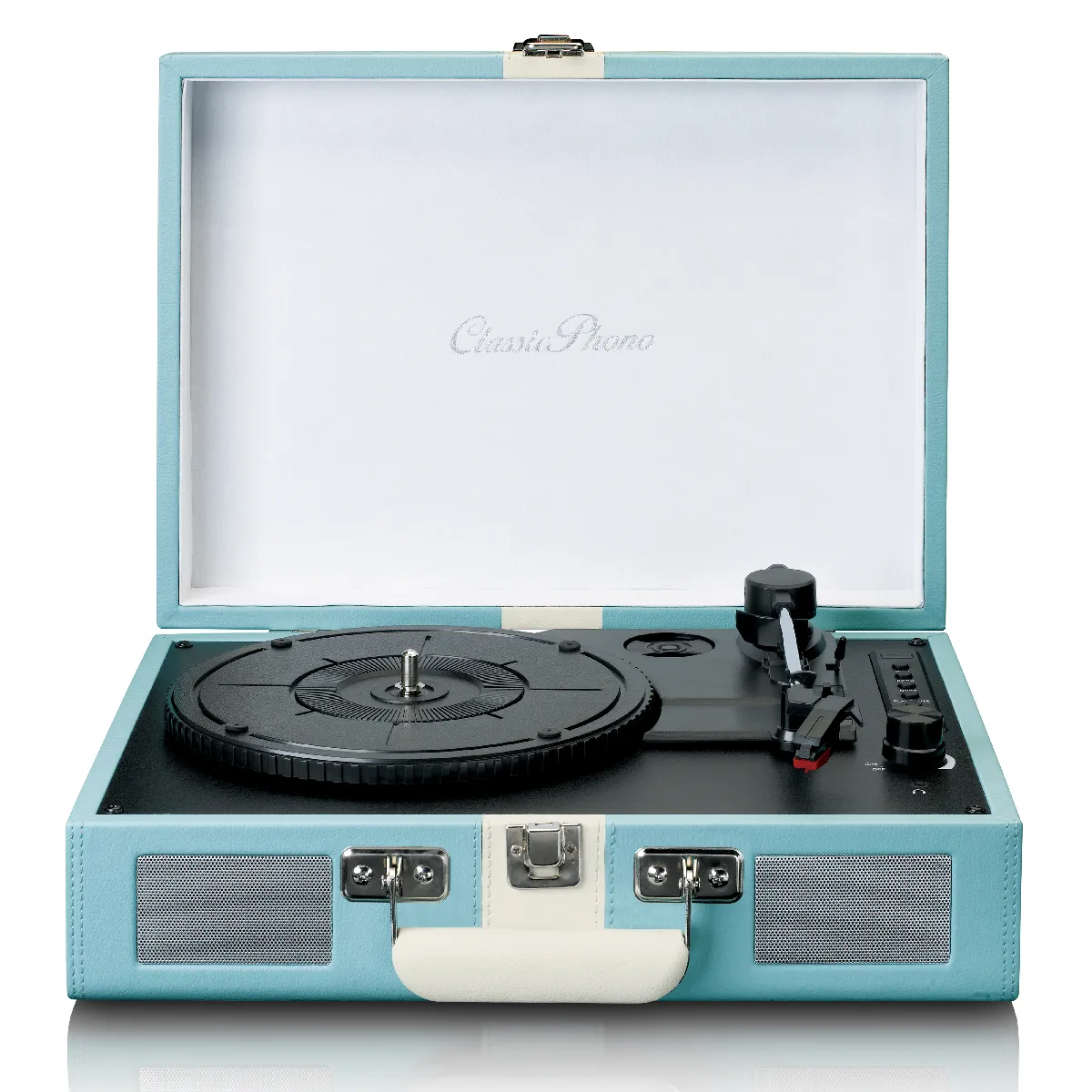 Platine vinyle Bluetooth® avec haut-parleurs intégrés TT-110BUWH Bleu-Blanc