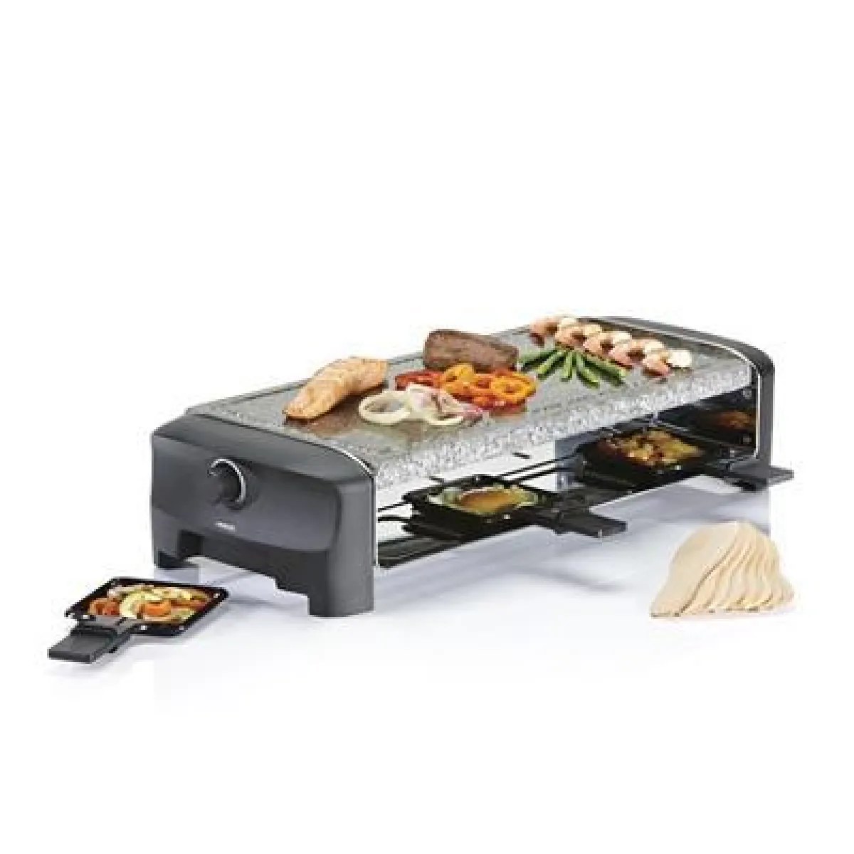 Appareil à Raclette et Pierre à cuire Party pour 8 personnes 1300W gris noir