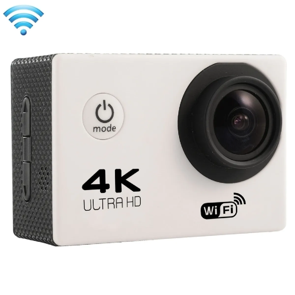 Caméra sport blanc 2.0 pouces écran 4K 170 degrés grand angle wifi d'action caméscope avec étui boîtier étanche, support 64 Go carte micro sd