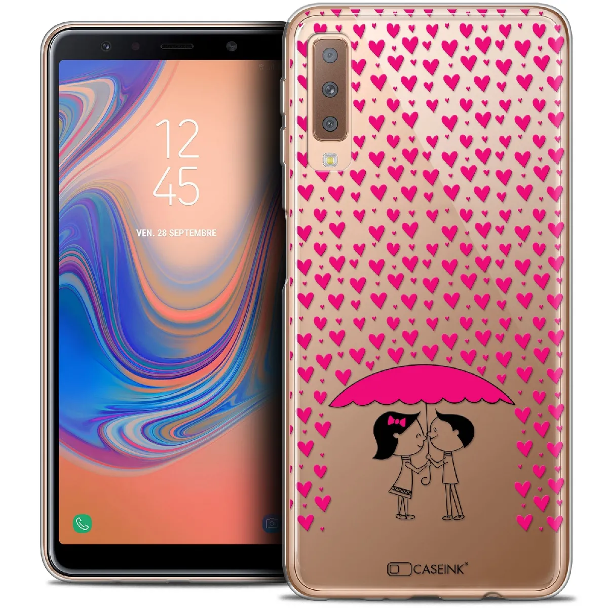 Coque Housse Etui Pour Samsung Galaxy A7 (2018) A750 (6 ) [Crystal Gel HD Collection Love Saint Valentin Design Pluie d'Amour - Souple - Ultra Fin - Imprimé en France]