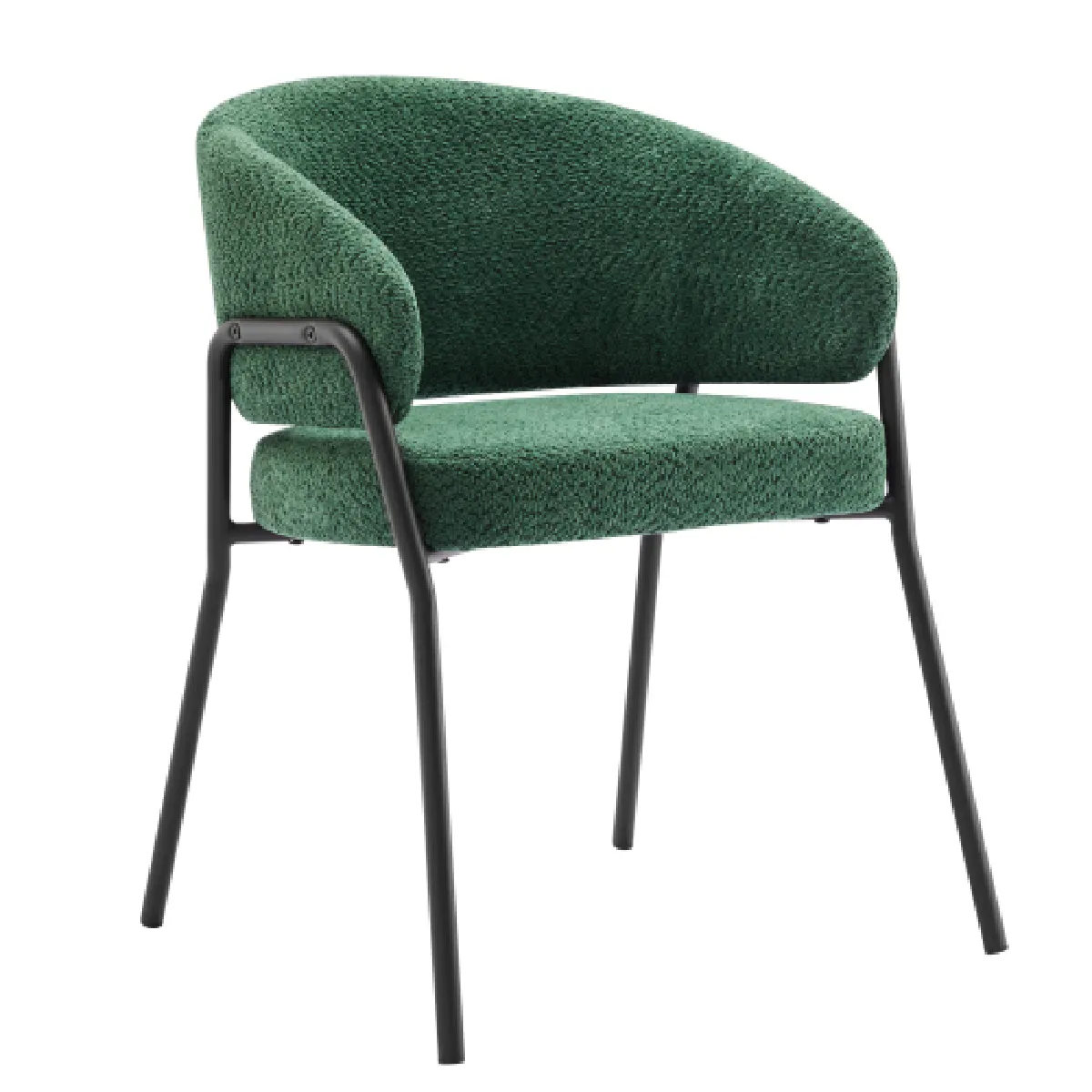 Chaise en Velours, Lot de 4, avec Accoudoirs et Dossier, Pieds Métalliques Noirs - Vert Foncé