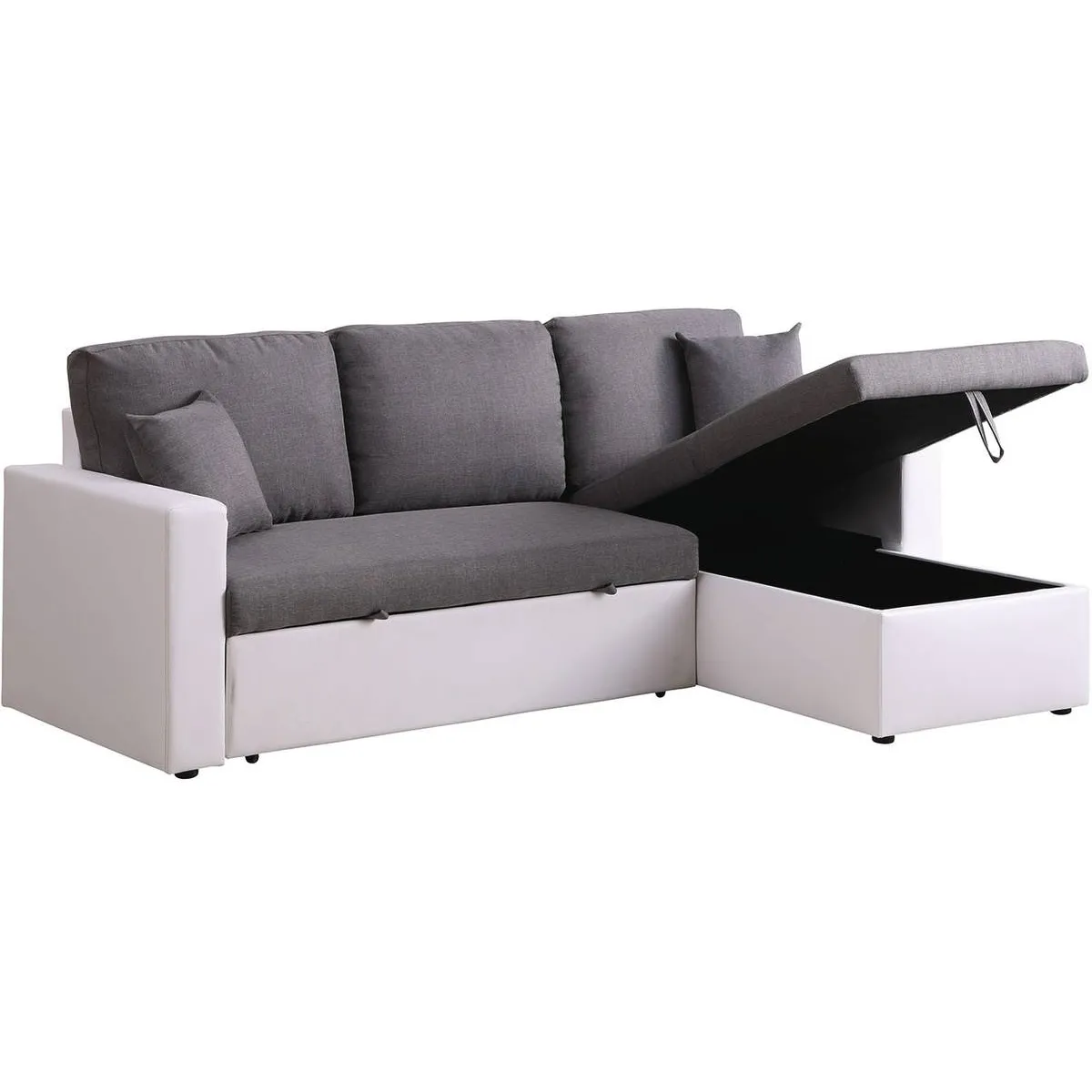 Canapé d'angle convertible/ réversible avec coffre Alain - 221 x 145 x 85 cm - 3 places - Gris / Blanc