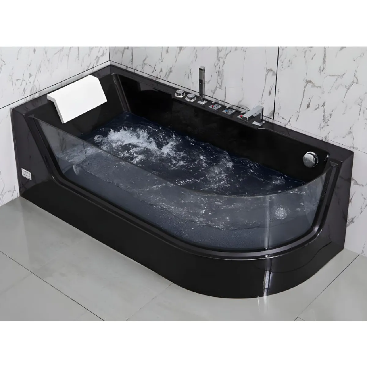 Baignoire balnéo vitrée ARIA noire - 1 place - 263L - 170*80*57cm - angle gauche