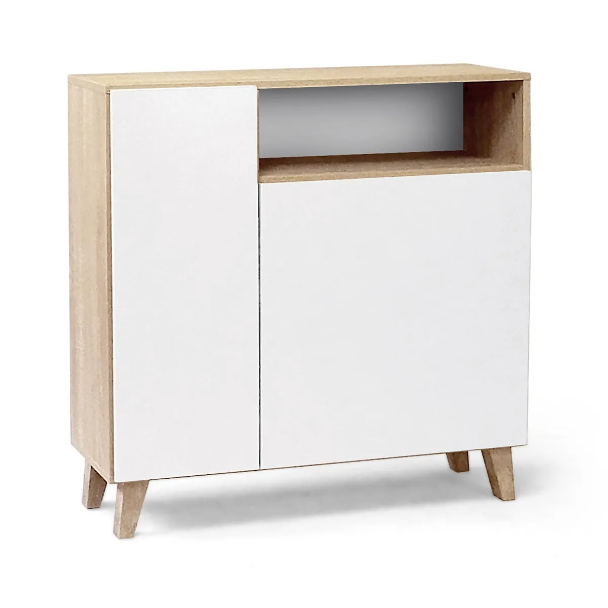 Armoire à chaussures, meuble à chaussures avec 2 portes coloris chêne cambrian, blanc - longueur 90 x profondeur 29 x hauteur 90 cm