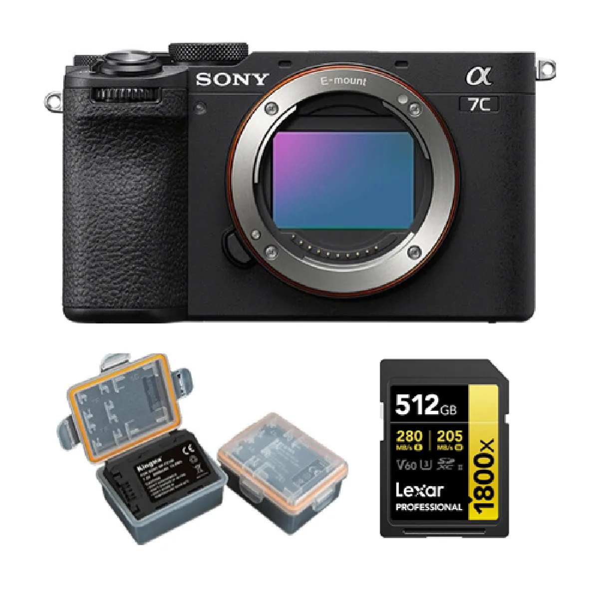 Sony Alpha A7C II Body Noir Boîtier +Lexar 512GB Professional 1800x UHS-II SDXC Memory Card + Kingma 2000mAh Battery (Sony NP-FZ100)