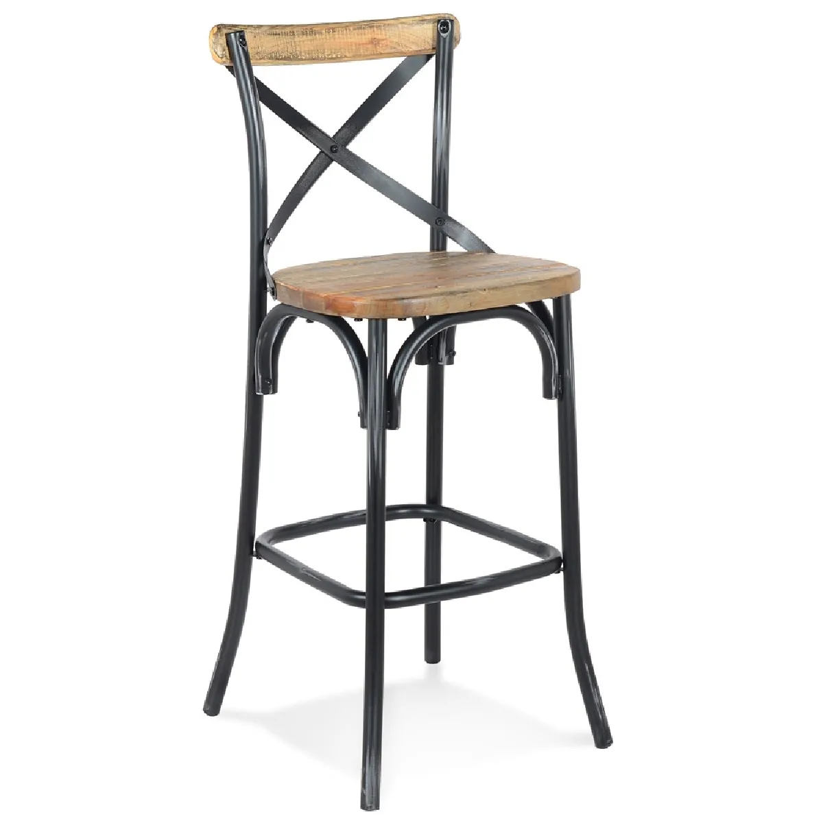 Tabouret de bar 'COTTAGE' en bois finition Noyer effet vieilli noir