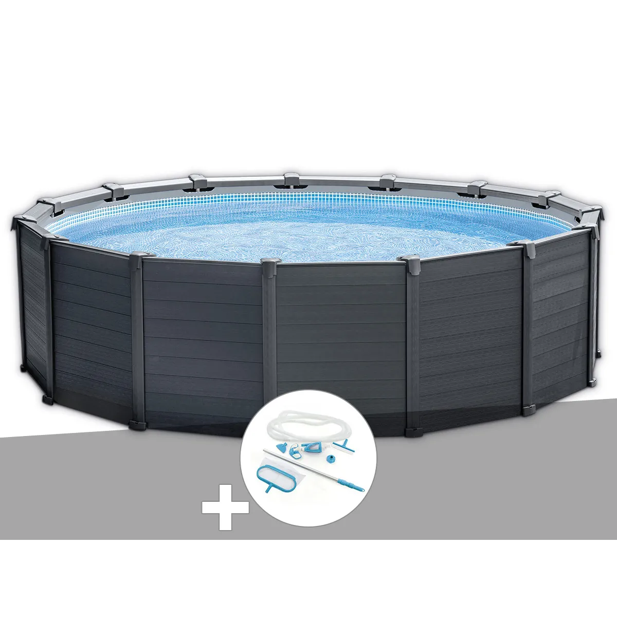 Kit piscine tubulaire Intex Graphite ronde 4,78 x 1,24 m + Kit d'entretien