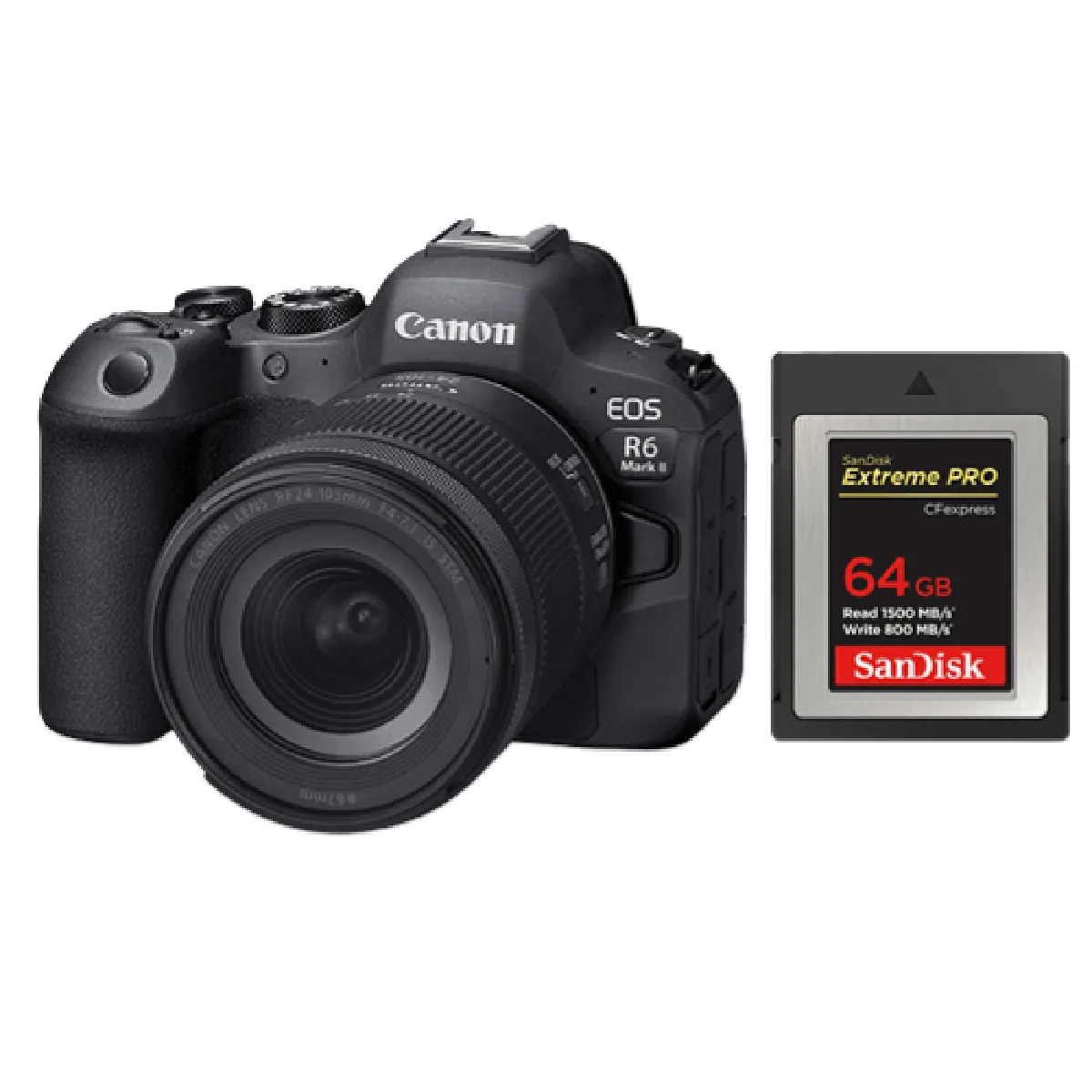 Kit Canon EOS R6 II RF 24-105mm IS STM+Carte SanDisk 64 Go Extreme Pro CF CFexpress Type B