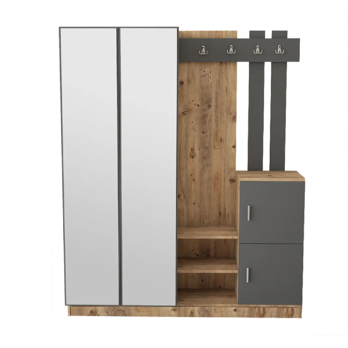 Meuble d'entrée design bois et gris avec miroir ANKA