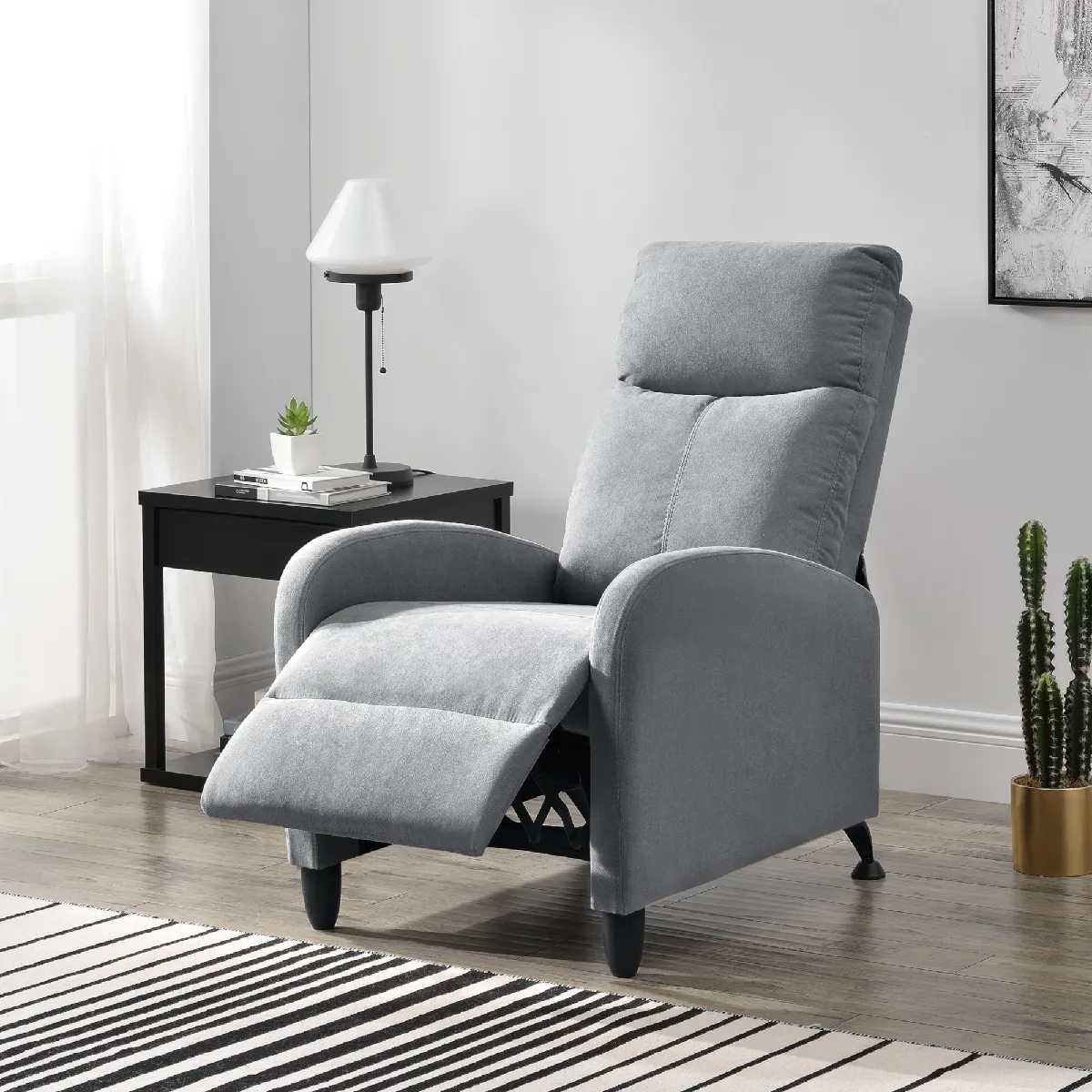 Fauteuil Relaxant Bregenz Inclinable et Repose-Pieds Textile Gris clair [en.casa]